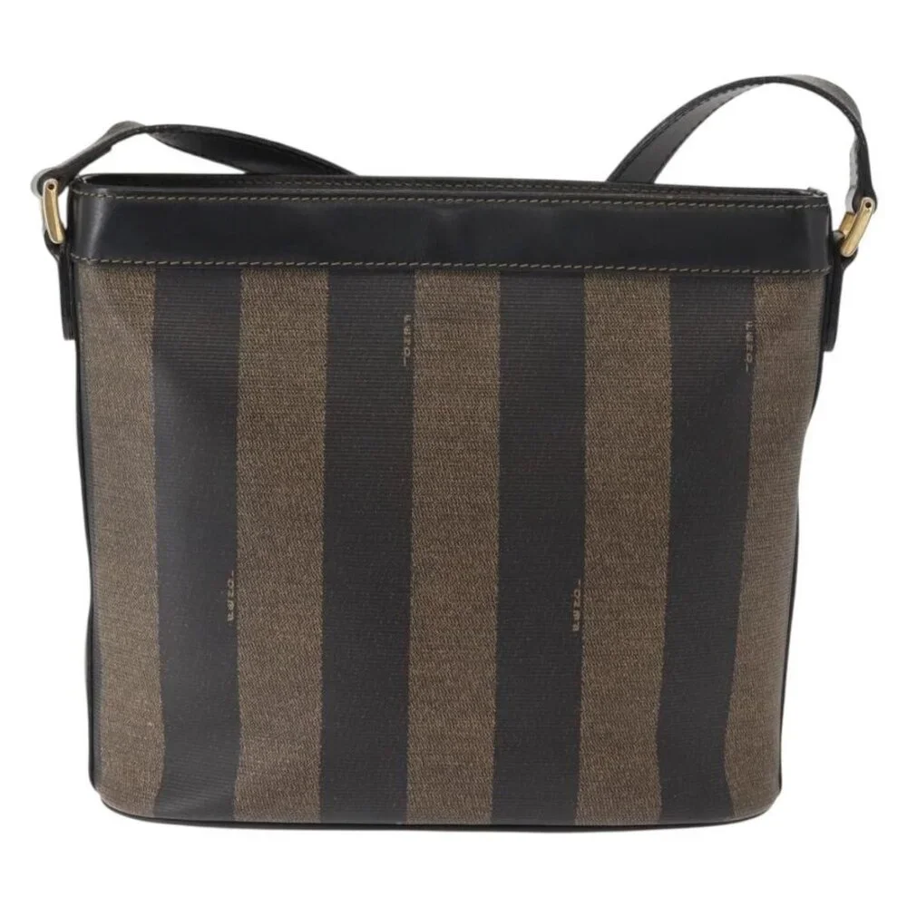 Authentic FENDI Pecan Canvas Shoulder Bag PVC Black Brown gold - Picture 10 of 16